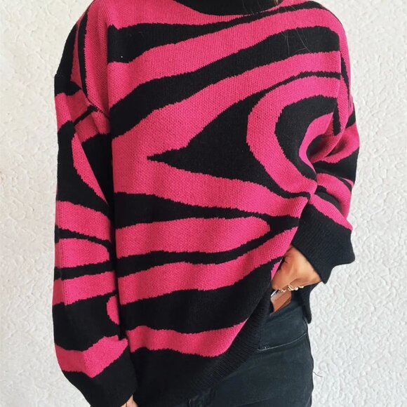 Zebra Print Round Neck Sweater - Picture 15 of 16